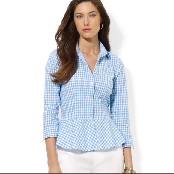 Lauren Ralph Lauren Tops - LAUREN RALPH LAUREN gingham peplum button down shirt size 2
